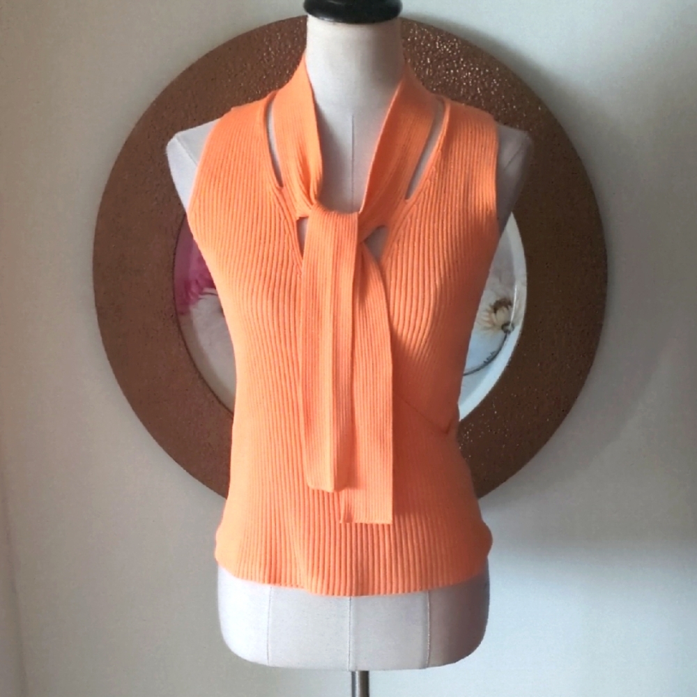 Cache Orange Sleeveless Tie-Front Top